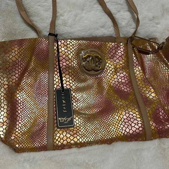 Sharif Metallic Leather Snakeskin Print Bag - Picture 6 of 10